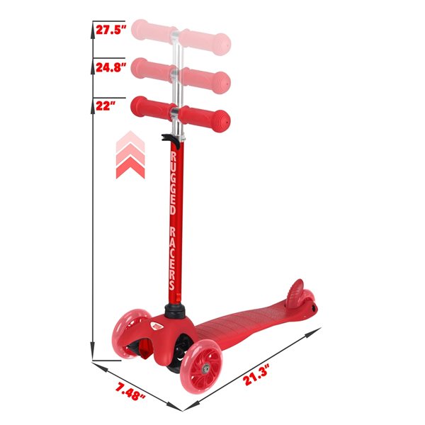 Rugged Racers 3-Wheel Red with LED Lights Kids Scooter
