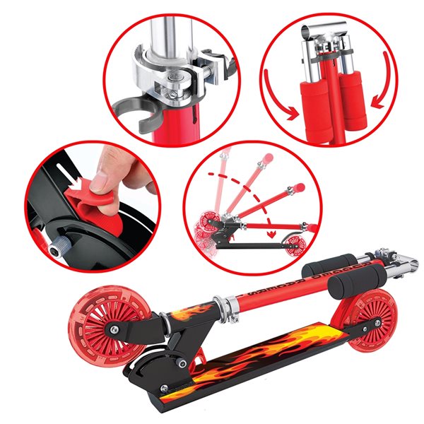 Rugged Racers 2-Wheel Red Fire Flame Design with LED Lights Kids Scooter