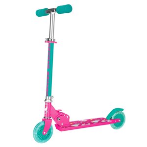 Trottinette pour enfants de Rugged Racers rose à 2 roues avec design d'unicorne et lumières à DEL