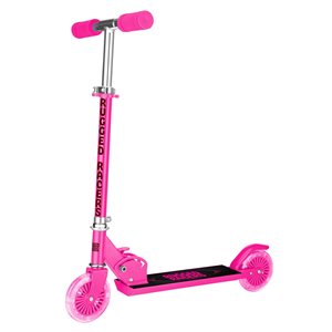 Trottinette pour enfants de Rugged Racers rose pliable à 2 roues avec lumières à DEL