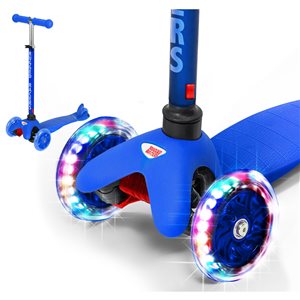Trottinette pour enfants de Rugged Racers bleue à 3 roues avec lumières à DEL