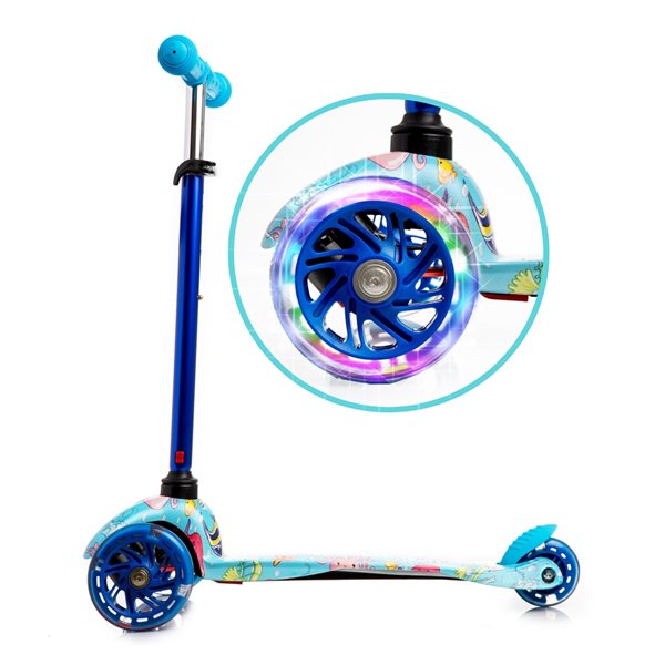 Rugged Racers 3-Wheel Blue Sea World Design with LED Lights Kids Scooter