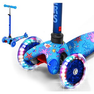 Rugged Racers 3-Wheel Blue Sea World Design with LED Lights Kids Scooter