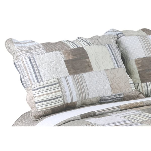 Marina Decoration Taupe Plaid Twin Quilt Set - 2-Piece