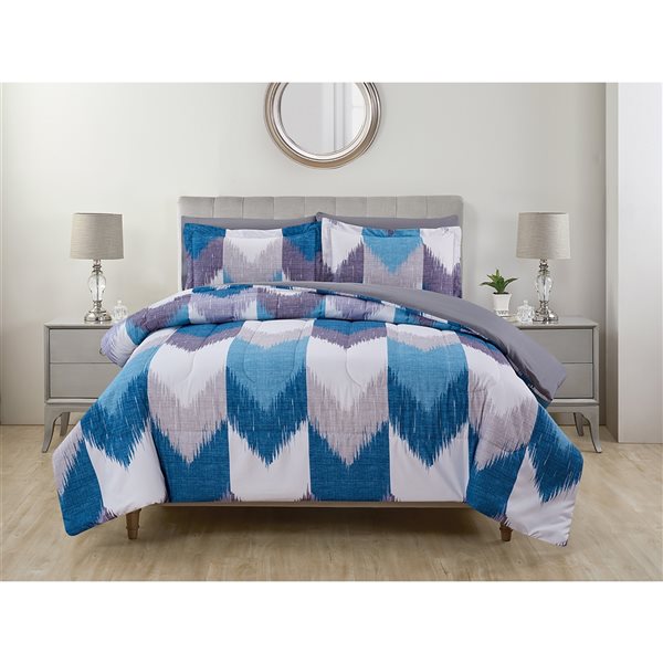Marina Decoration Blue/White Geometric Queen Comforter Set - 7-Piece