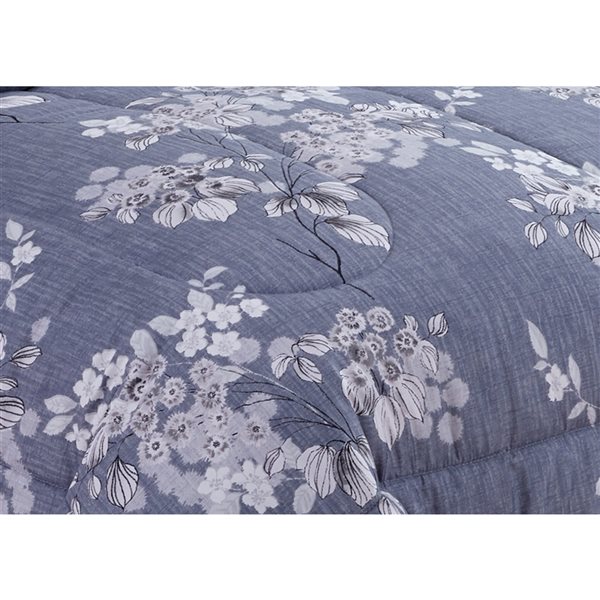 Marina Decoration Grey Blue Floral Twin Comforter Set - 5-Piece