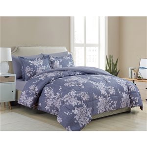 Marina Decoration Grey Blue Floral Twin Comforter Set - 5-Piece