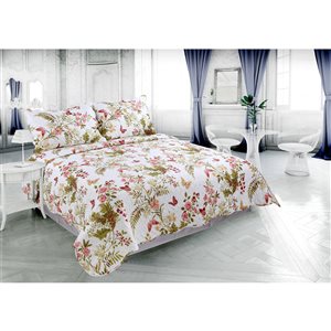 Marina Decoration White/Red Floral Twin Quilt Set - 2-Piece