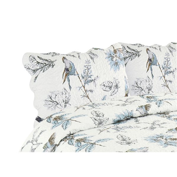 Marina Decoration White/Blue Floral Twin Quilt Set - 2-Piece