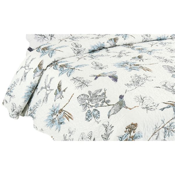 Marina Decoration White/Blue Floral Twin Quilt Set - 2-Piece