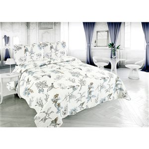 Marina Decoration White/Blue Floral Twin Quilt Set - 2-Piece