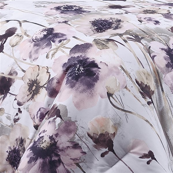 Marina Decoration White/Purple Floral King Comforter Set - 7-Piece