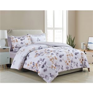 Marina Decoration White/Gold Floral Queen Comforter Set - 7-Piece