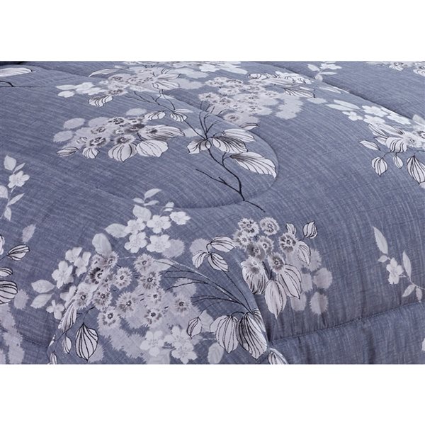 Marina Decoration Grey Blue Floral Queen Comforter Set - 7-Piece