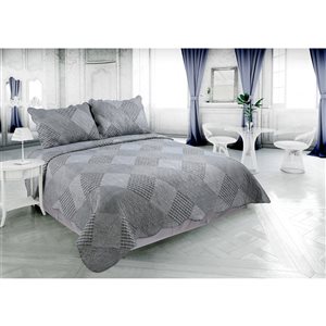 Marina Decoration Grey Plaid Twin Quilt Set - 2-Piece