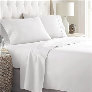 Ensemble de draps 4 pièces pour très grand lit Marina Decoration en mélange de coton, blanc