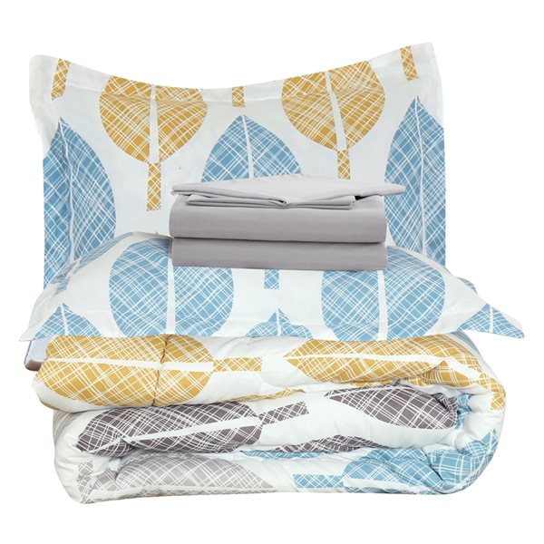 Marina Decoration White/Grey Floral King Comforter Set - 7-Piece