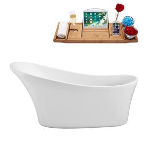 Baignoire autoportante ovale en acrylique avec drain réversible de Streamline, 27,6 po x 62,6 po, blanc