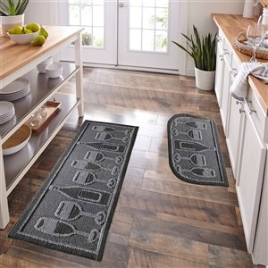 Tapis de cuisine noir antidérapant rectangulaire de 20 po x 48 po par Nova Home Collection, verres de vin, ens. de 2