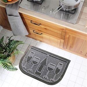 Tapis de cuisine noir antidérapant en demi-line de 18 po x 30 po par Nova Home Collection, verres de vin