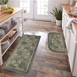 Nova Home Collection Non-Slip Soft 20-in x 48-in Kitchen Rug Mat, Silver Apple - 2-Piece Set