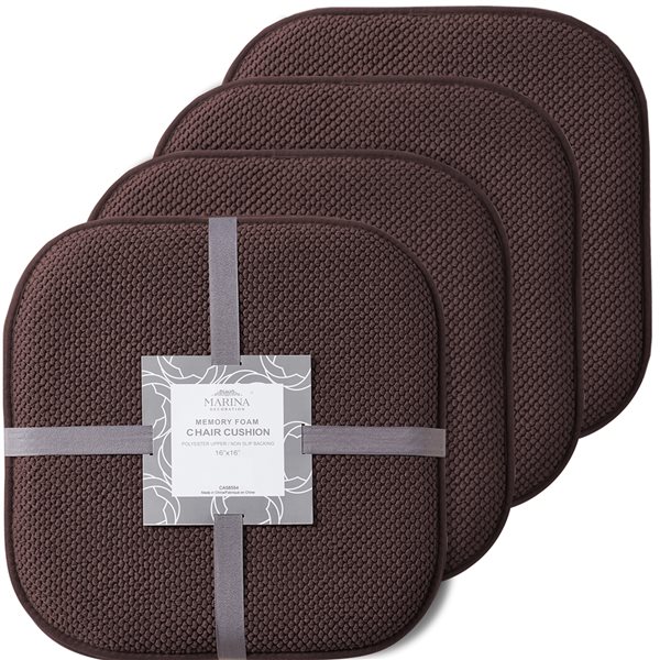 Marina Decoration Brown Memory Foam Chair Pad Nonslip Rubber Cushion - 4-Pack