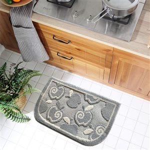 Nova Home Collection Non-Slip Soft 18-in x 30-in Kitchen Rug Mat, Silver Apple, Half Moon Shape