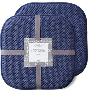 Marina Decoration Navy Blue Memory Foam Chair Pad Nonslip Rubber Cushion - 2-Pack