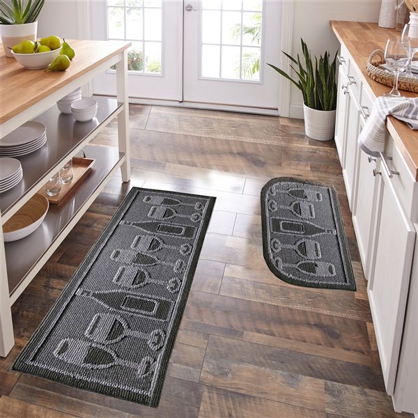 Nova Home Collection Non-Slip Soft 20-in x 48-in Kitchen Rug Mat, Black Wine Cheers, Oblong Shape