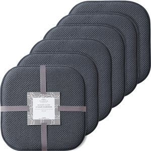 Marina Decoration Grey Memory Foam Chair Pad Nonslip Rubber Cushion - 6-Pack