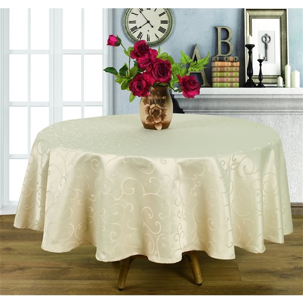 Home Secret Indoor Cream Table Cover 70-in x 70-in Round