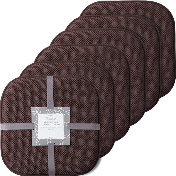 Marina Decoration Brown Memory Foam Chair Pad Nonslip Rubber Cushion - 6-Pack