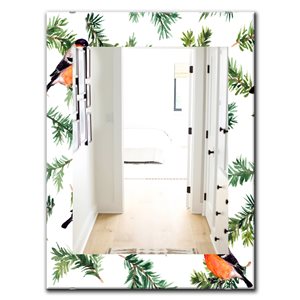 Designart Canada 35.4-in L x 23.6-in W Rectangle Robin Birds On Pine Branch Polished Wall Mirror