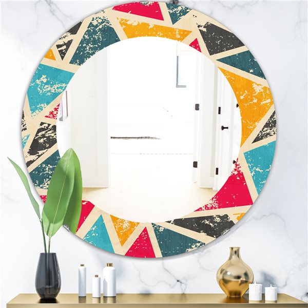 Designart Canada 24-in W x 24-in L Round Triangular Colourfields Polished Wall Mirror