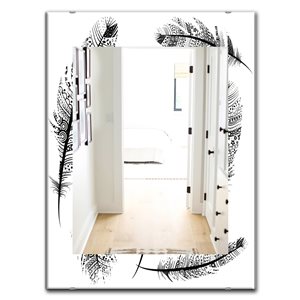 Designart Canada 35.4-in L x 23.6-in W Rectangle Black and White Feathers Polished Wall Mirror
