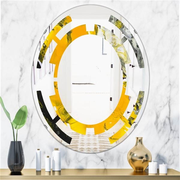 Designart Canada Oval 31.5-in L x 23.7-in W Yellow and Black Marble Polished Wall Mirror