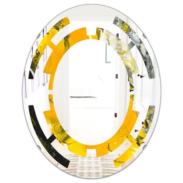 Designart Canada Oval 31.5-in L x 23.7-in W Yellow and Black Marble Polished Wall Mirror