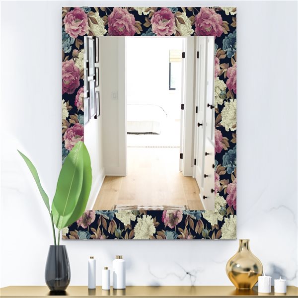 Designart Canada Rectangle 23.6-in W x 35.4-in L Obsidian Bloom Traditional Polished Wall Mirror
