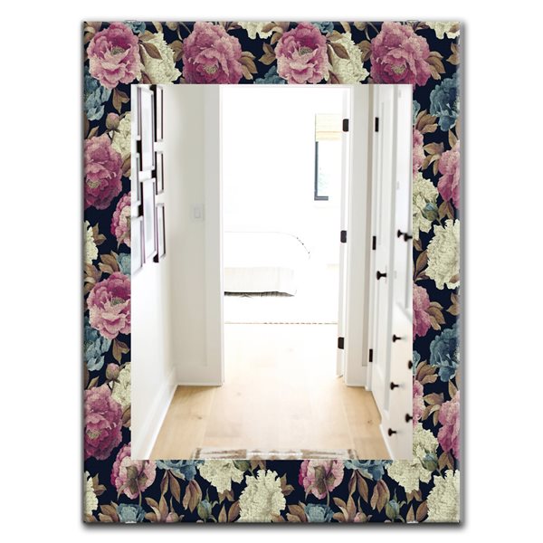 Designart Canada Rectangle 23.6-in W x 35.4-in L Obsidian Bloom Traditional Polished Wall Mirror