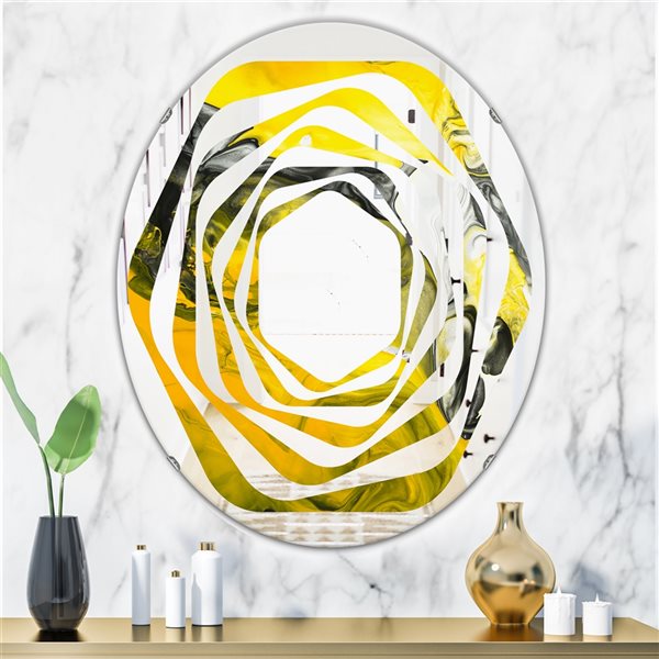 Designart Canada 31.5-in L x 23.7-in W Oval Marbled Yellow Polished Wall Mirror