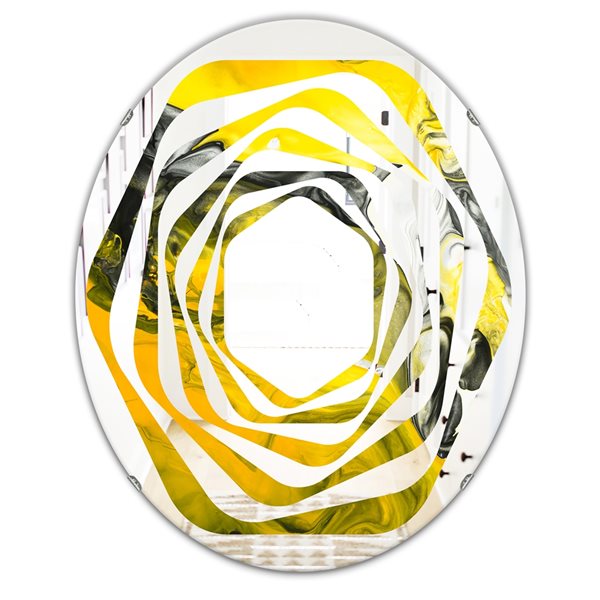 Designart Canada 31.5-in L x 23.7-in W Oval Marbled Yellow Polished Wall Mirror