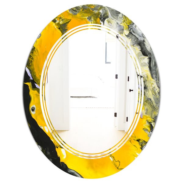 Designart Canada 31.5-in L x 23.7-in W Oval Yellow and Black Marble Polished Wall Mirror
