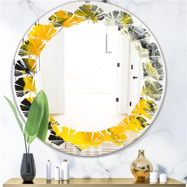 Designart Canada 24-in L x 24-in W Round Yellow and Black Marble Modern Polished Wall Mirror
