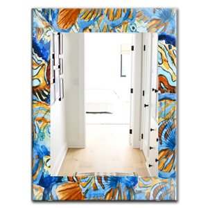 Designart Canada 35.4-in L x 23.6-in W Rectangle Handpainted Orange and Blue Fishes Polished Wall Mirror