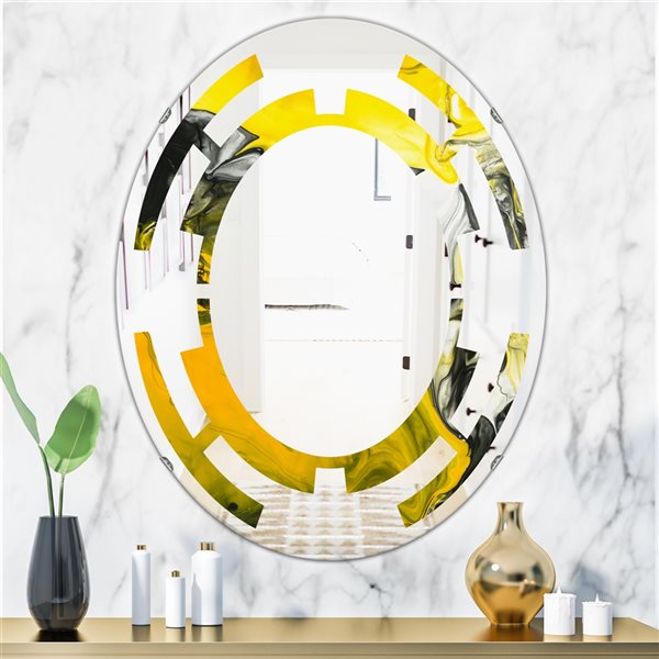 Designart Canada Oval 31.5-in L x 23.7-in W Marbled Yellow Polished Wall Mirror