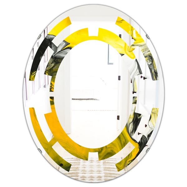 Designart Canada Oval 31.5-in L x 23.7-in W Marbled Yellow Polished Wall Mirror