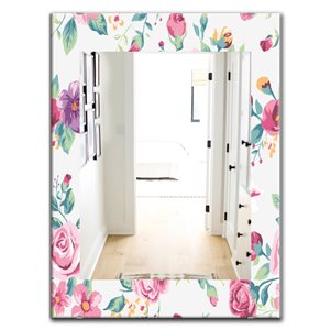 Designart Canada Rectangle Pink Blossom 35.4-in L x 23.6-in W Polished Wall Mirror