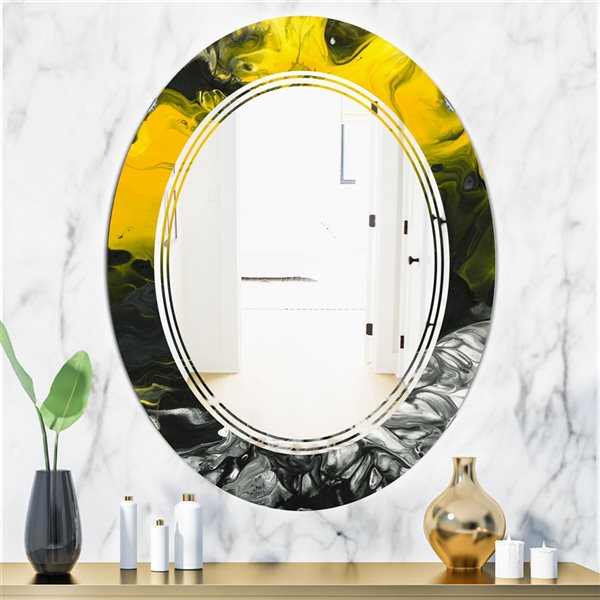 Designart Canada 23.7-in W x 31.5-in L Oval Yellow Marble Polished Wall Mirror
