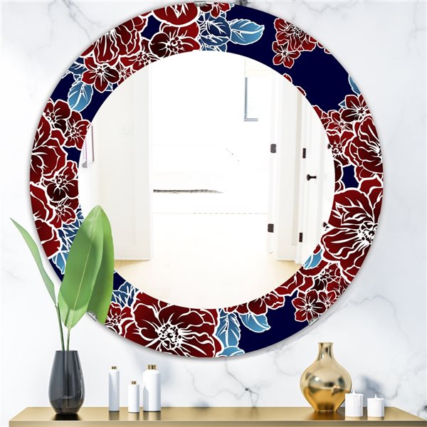 Designart Canada 24-in L x 24-in W Round Floral Elements Polished Wall Mirror