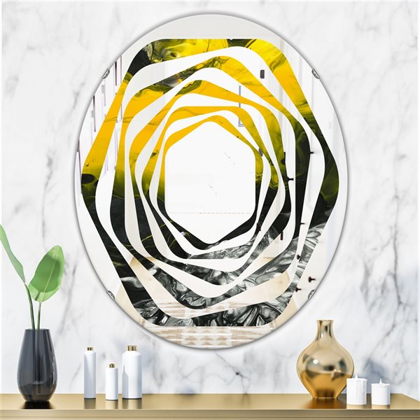 Designart Canada 31.5-in L x 23.7-in W Oval Yellow Marble Modern Polished Wall Mirror